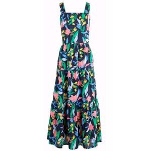 J CREW Womens Floral Tiered Maxi Dress Blue Green Pink Yellow Cotton Sz 00 (B2